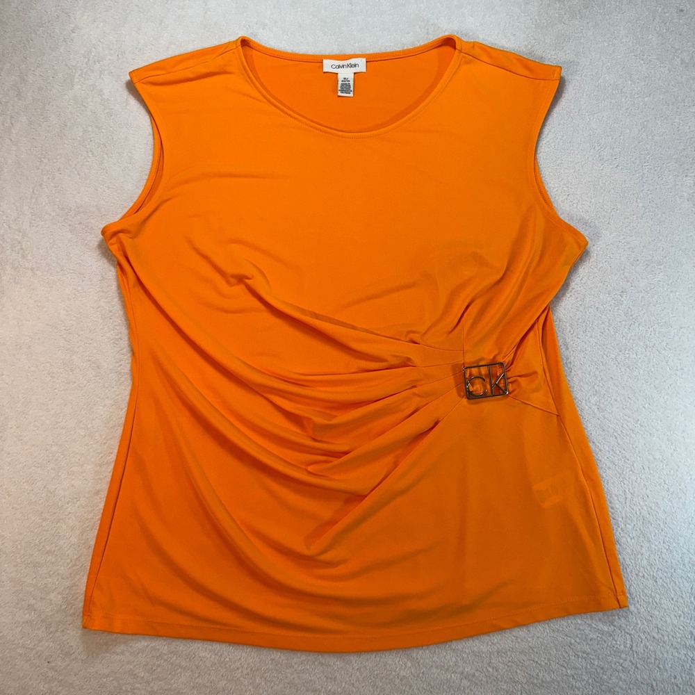 Calvin Klein Womens XL Orange Sleeveless Ruched Side Buckle Top K9AH7810